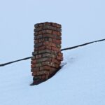 Old Chimney on Roof Surrounded by Snow